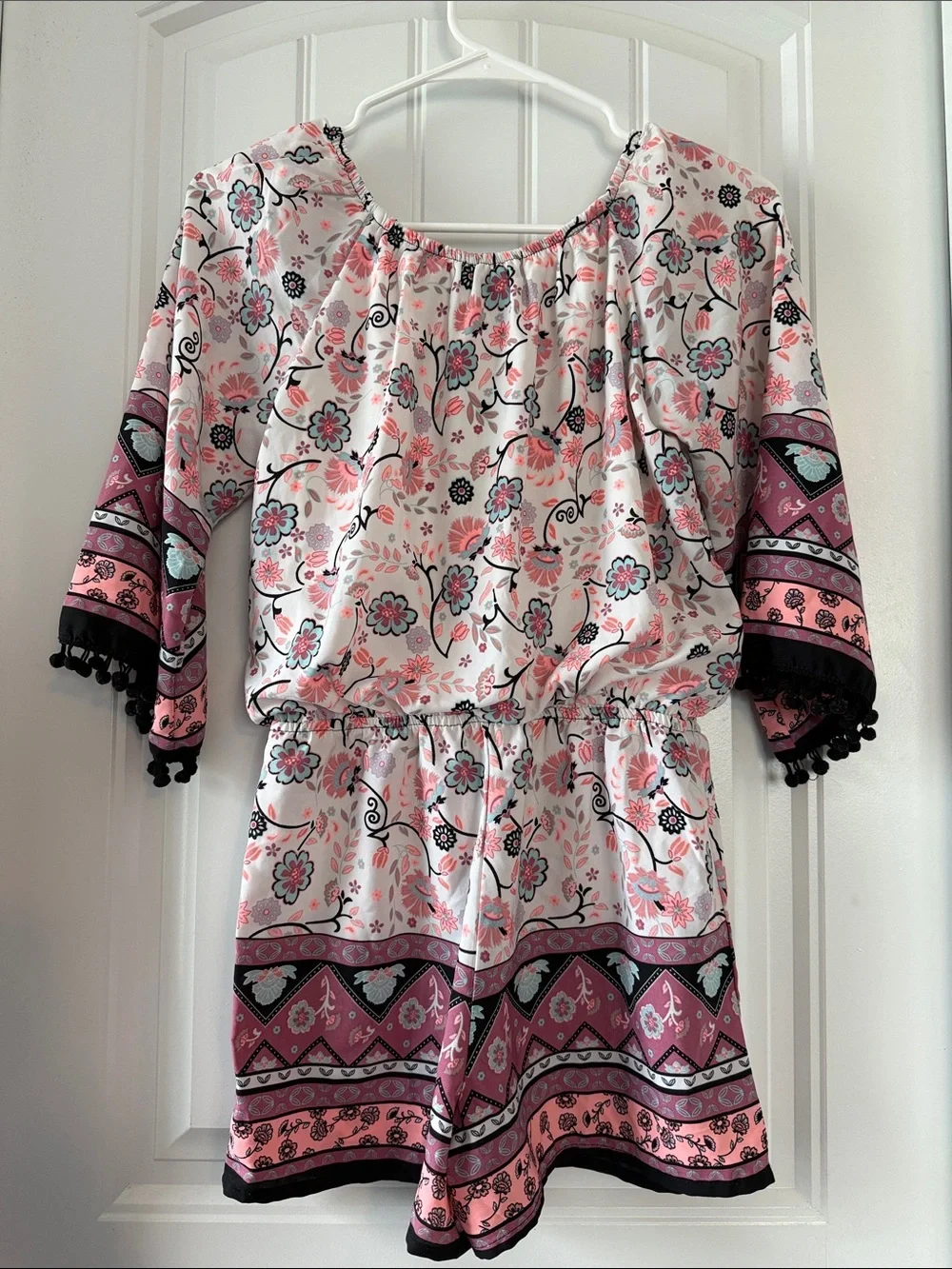 Gently worn Girls Floral Tassel Romper